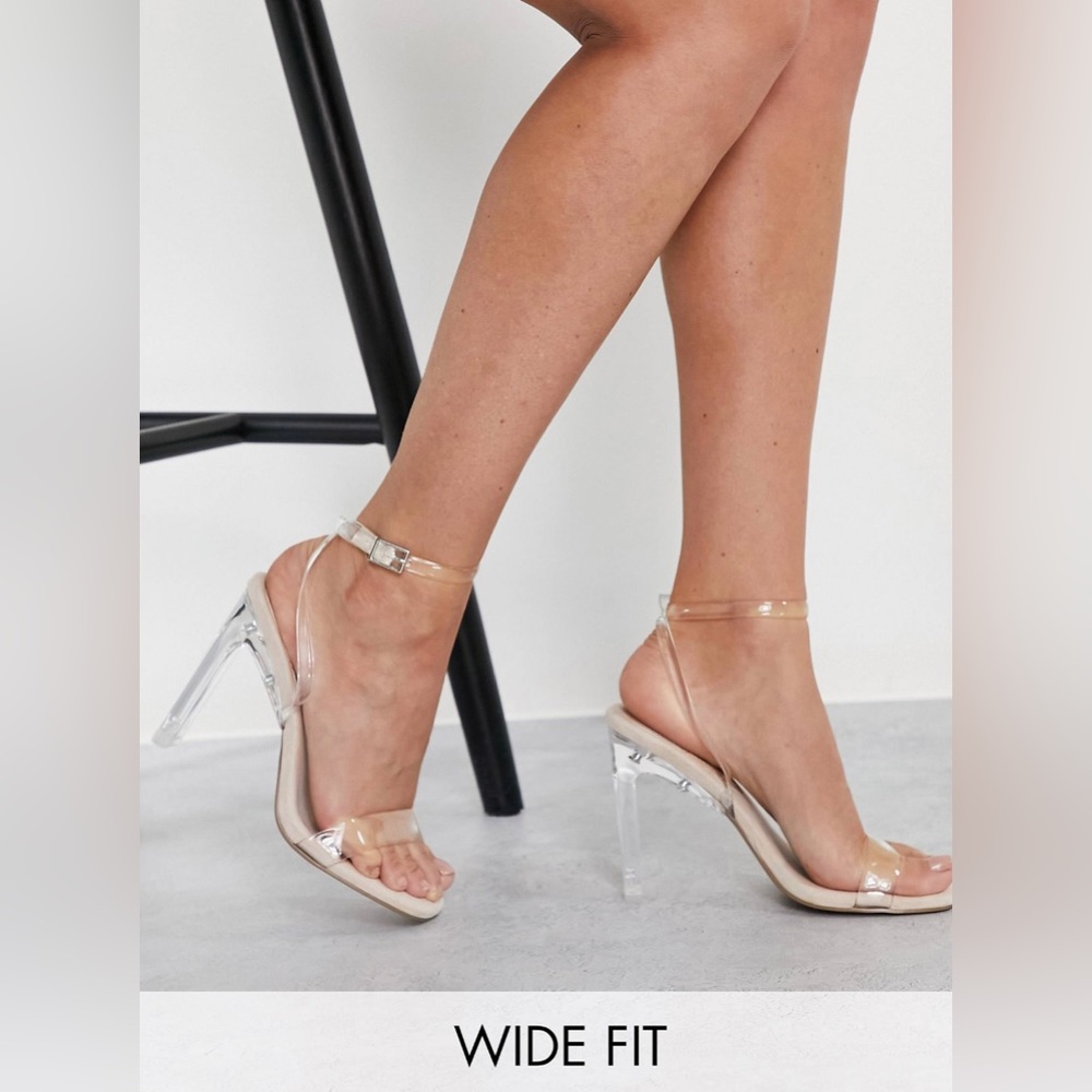 NEW ASOS Design Clear Open Toe Sandal Heels Suede nude Inner Size W 8 WIDE